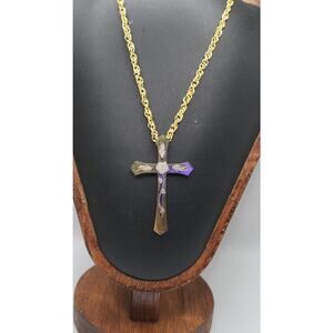 Vintage Serpent Cross Pendant Necklace Biblical Healing Symbol 1970s-90s